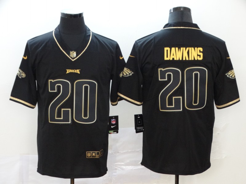 Men Philadelphia Eagles 20 Dawkins Black Retro gold character Nike NFL Jerseys